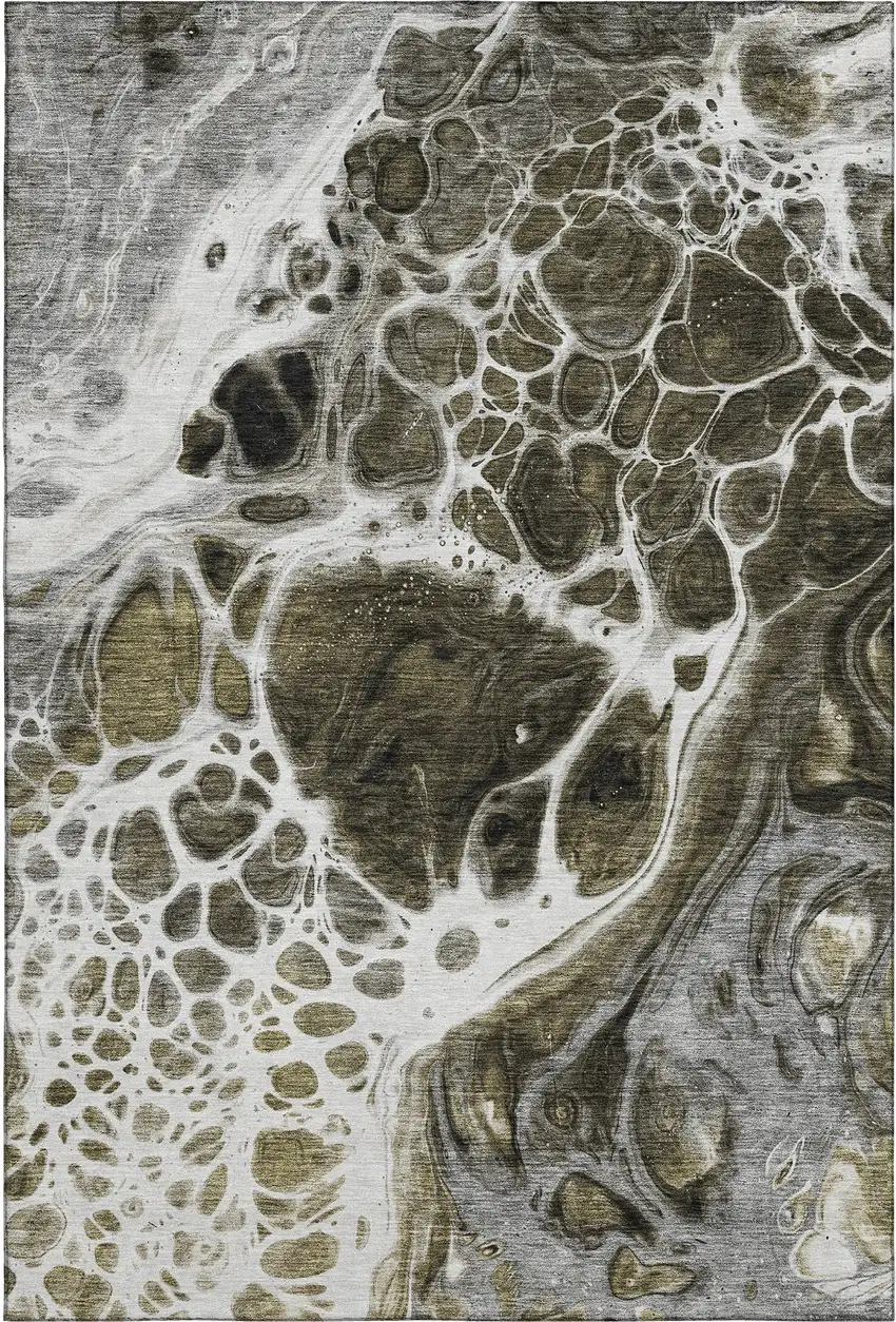 Chocolate And Ivory Abstract Washable Area Rug With UV Protection Photo 1