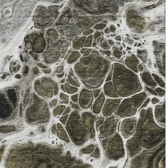 Chocolate And Ivory Abstract Washable Area Rug With UV Protection Photo 3