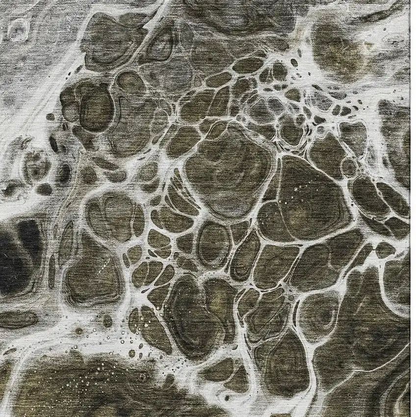 Chocolate And Ivory Abstract Washable Area Rug With UV Protection Photo 3