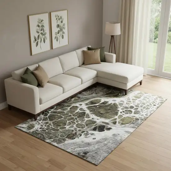 Chocolate And Ivory Abstract Washable Area Rug With UV Protection Photo 1