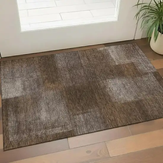 Chocolate And Ivory Abstract Washable Area Rug With UV Protection Photo 1