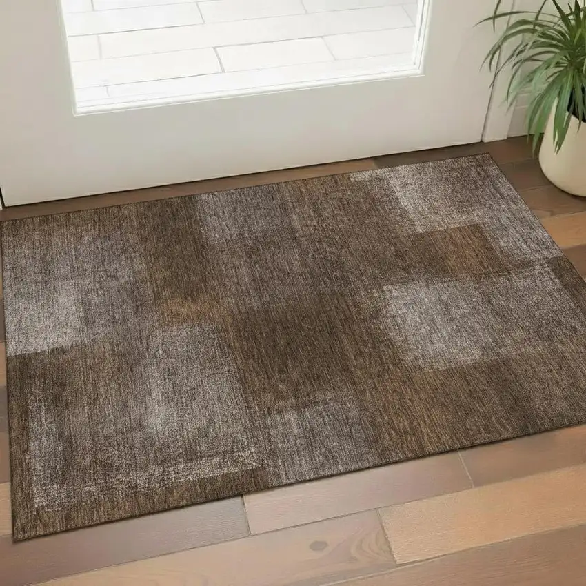 Chocolate And Ivory Abstract Washable Area Rug With UV Protection Photo 1