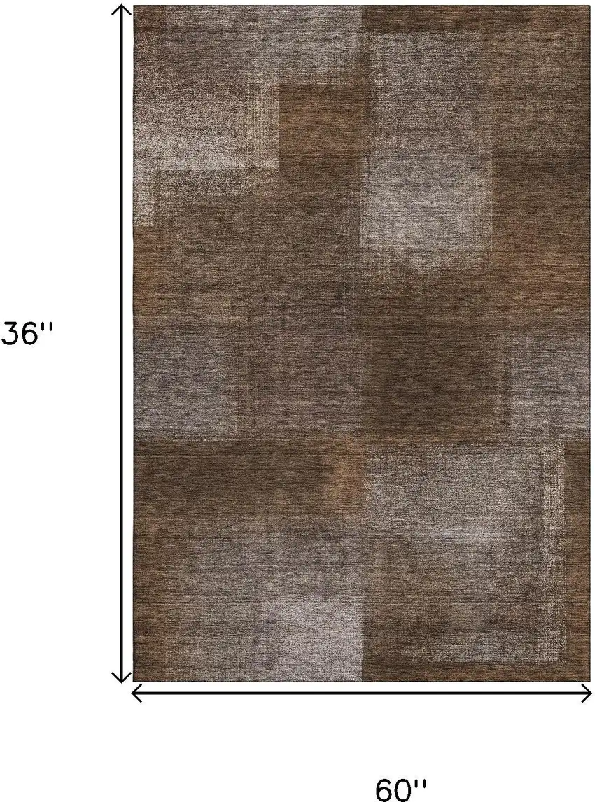 Chocolate And Ivory Abstract Washable Area Rug With UV Protection Photo 3