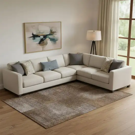 Chocolate And Ivory Abstract Washable Area Rug With UV Protection Photo 1