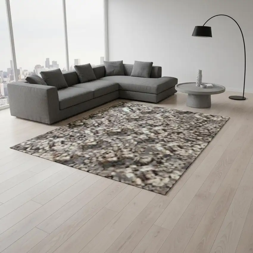 Chocolate And Ivory Abstract Washable Area Rug With UV Protection Photo 2