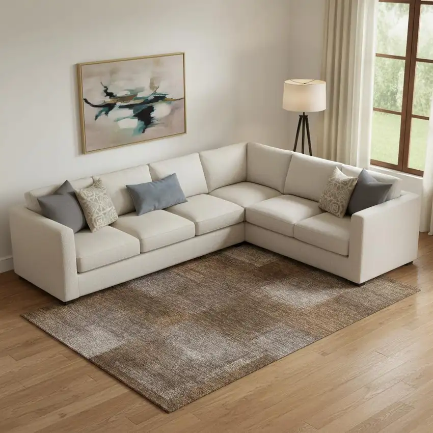 Chocolate And Ivory Abstract Washable Area Rug With UV Protection Photo 1