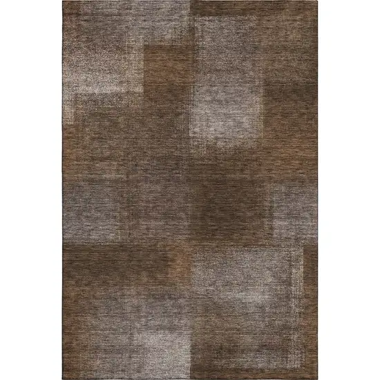 Chocolate And Ivory Abstract Washable Area Rug With UV Protection Photo 7