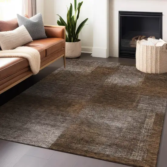 Chocolate And Ivory Abstract Washable Area Rug With UV Protection Photo 6