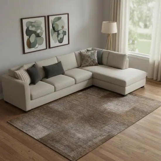 Chocolate And Ivory Abstract Washable Area Rug With UV Protection Photo 1