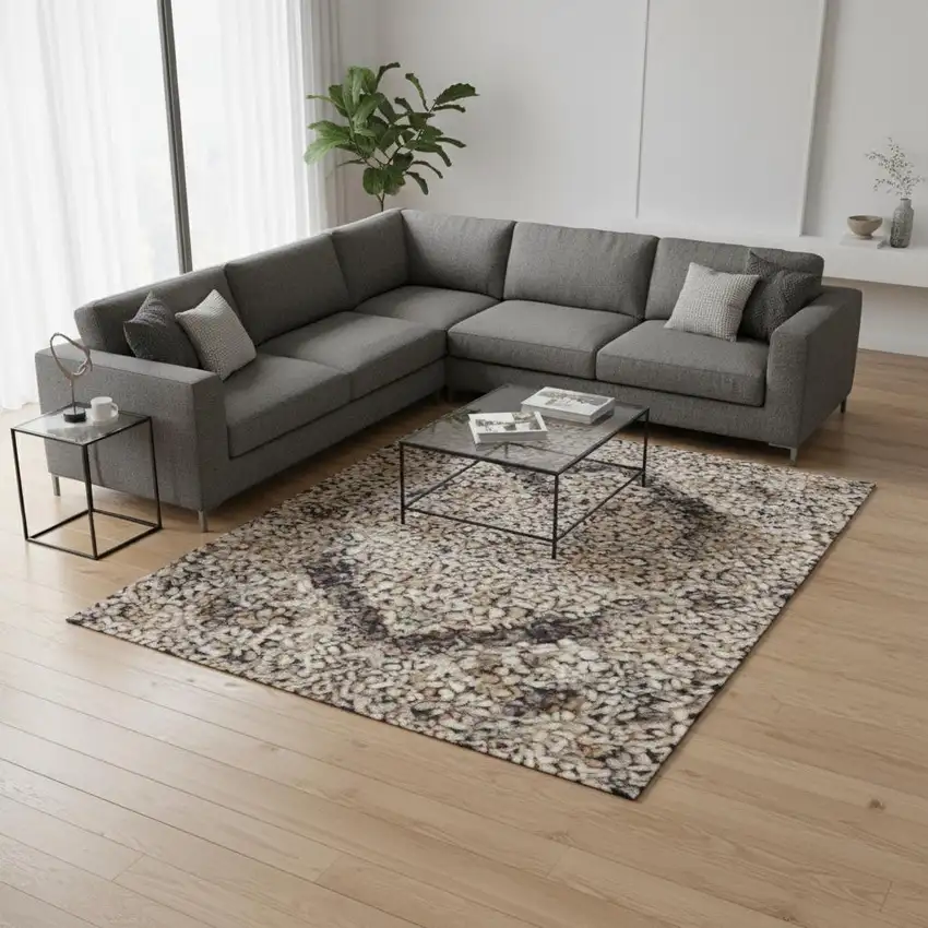 Chocolate And Ivory Abstract Washable Area Rug With UV Protection Photo 2