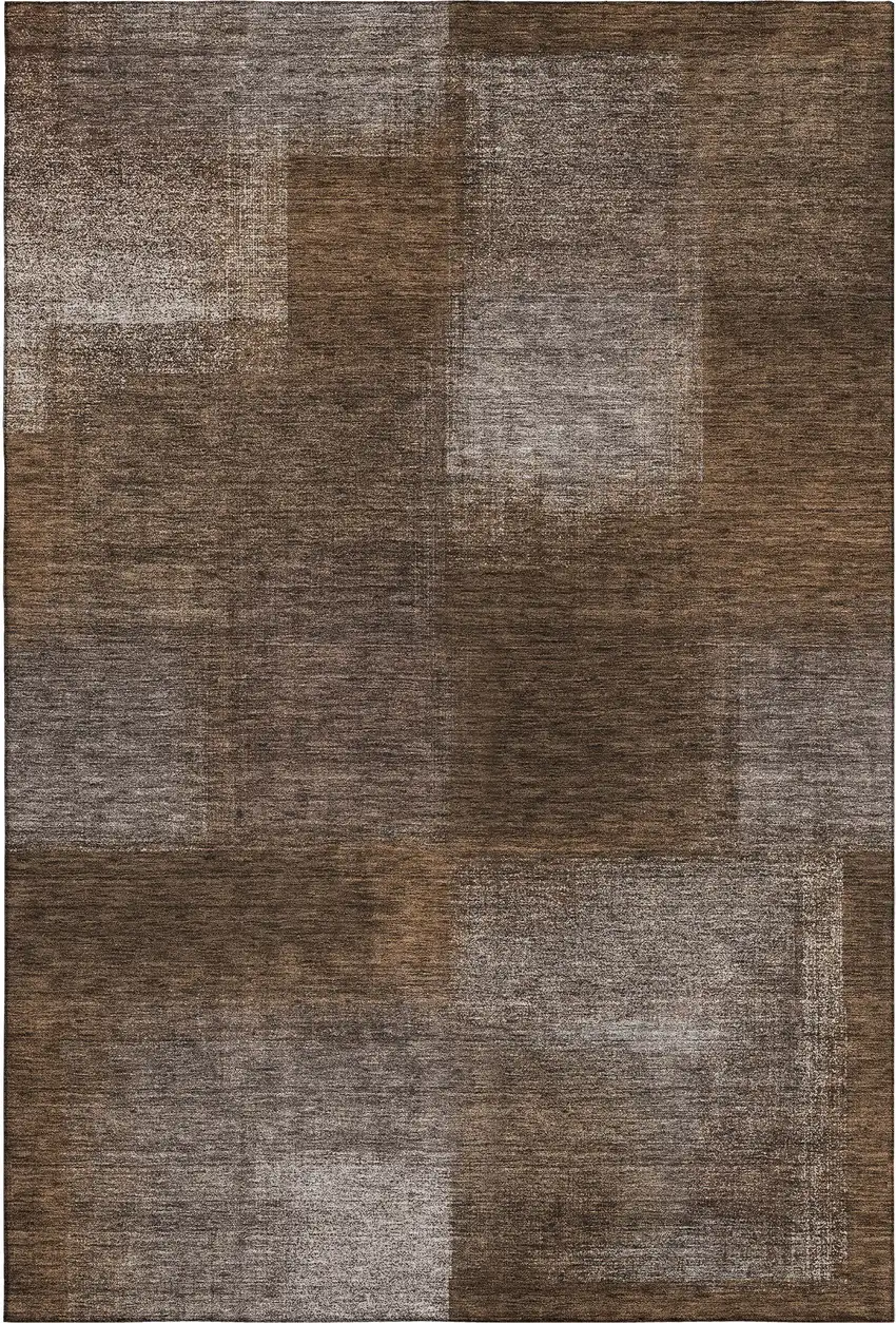 Chocolate And Ivory Abstract Washable Area Rug With UV Protection Photo 6