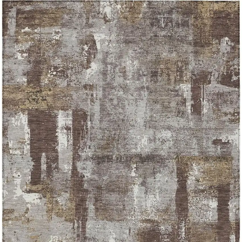 Chocolate And Ivory Abstract Washable Indoor Outdoor Area Rug Photo 6