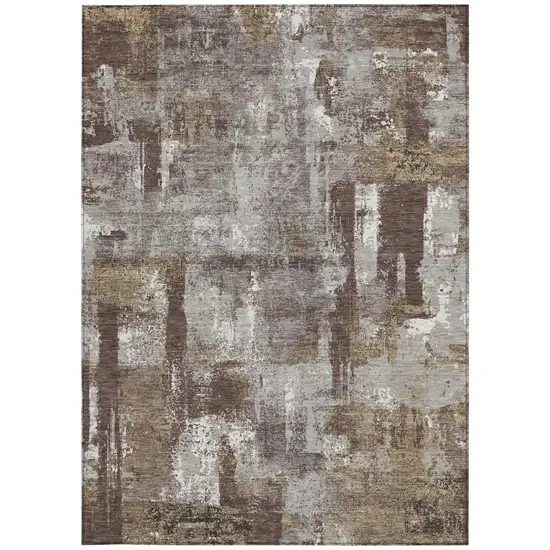 Chocolate And Ivory Abstract Washable Indoor Outdoor Area Rug Photo 4