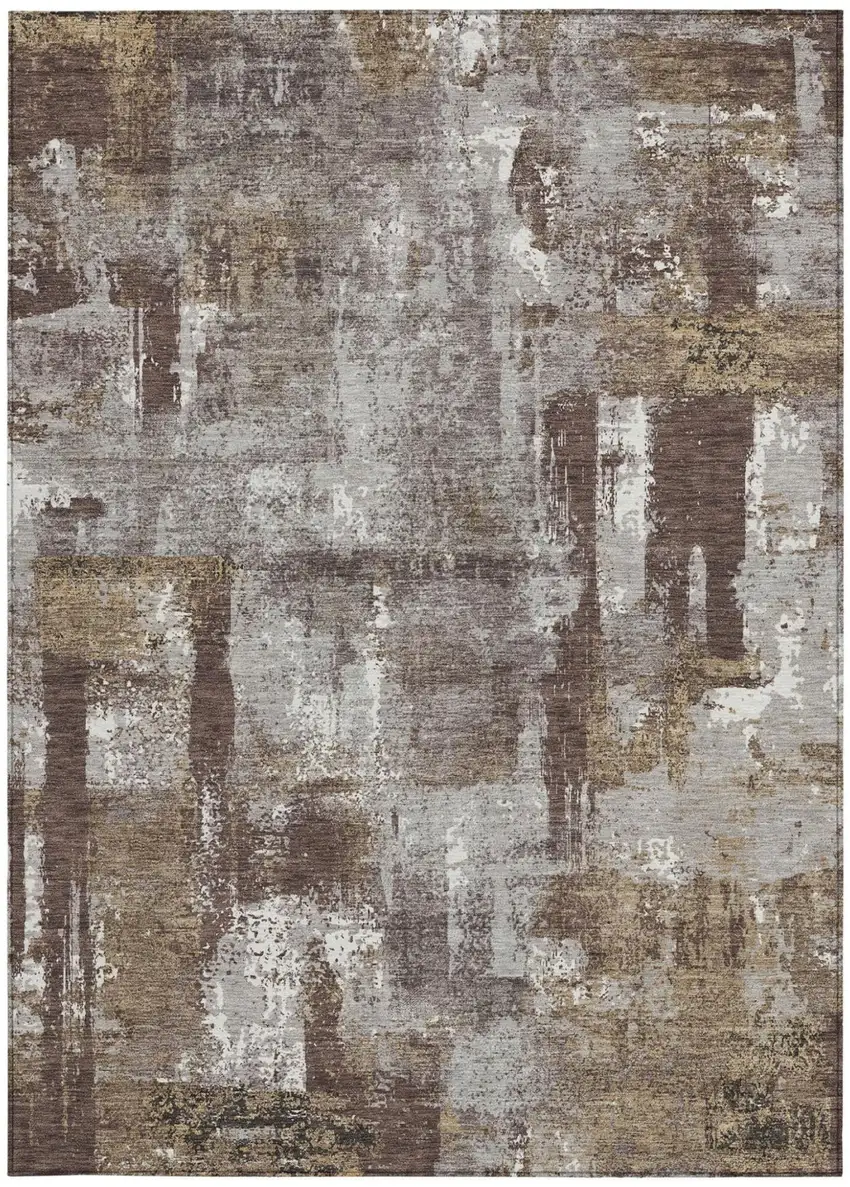 Chocolate And Ivory Abstract Washable Indoor Outdoor Area Rug Photo 4