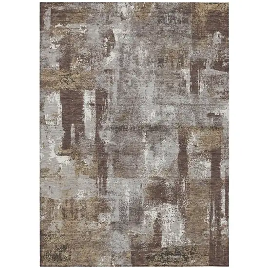 Chocolate And Ivory Abstract Washable Indoor Outdoor Area Rug Photo 2