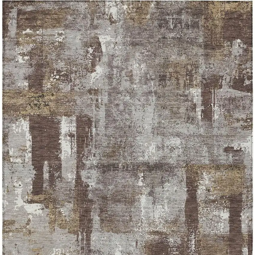 Chocolate And Ivory Abstract Washable Indoor Outdoor Area Rug Photo 3