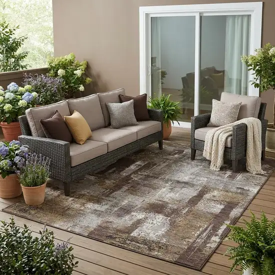 Chocolate And Ivory Abstract Washable Indoor Outdoor Area Rug Photo 1