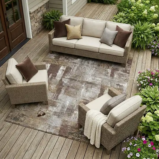 Chocolate And Ivory Abstract Washable Indoor Outdoor Area Rug Photo 1