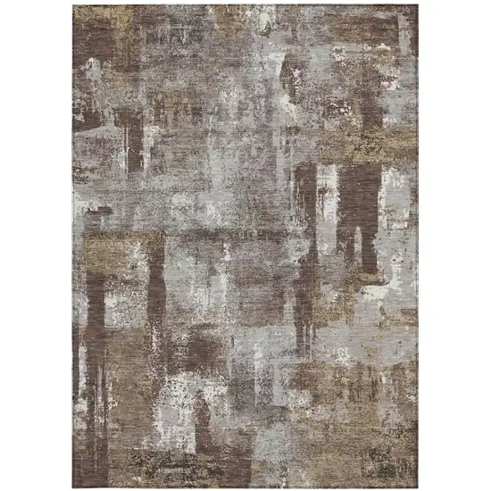 Chocolate And Ivory Abstract Washable Indoor Outdoor Area Rug Photo 3