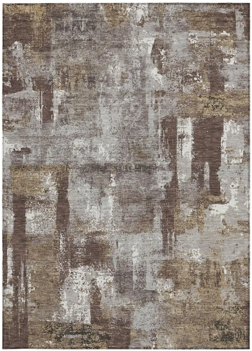 Chocolate And Ivory Abstract Washable Indoor Outdoor Area Rug Photo 3