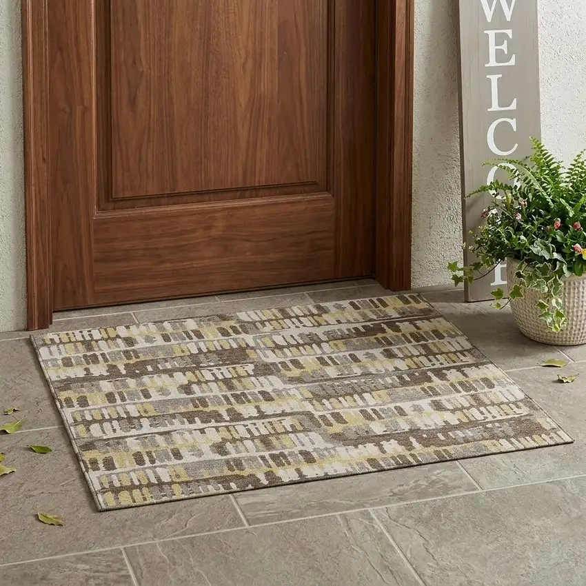 Chocolate And Ivory Abstract Washable Indoor Outdoor Area Rug Photo 1