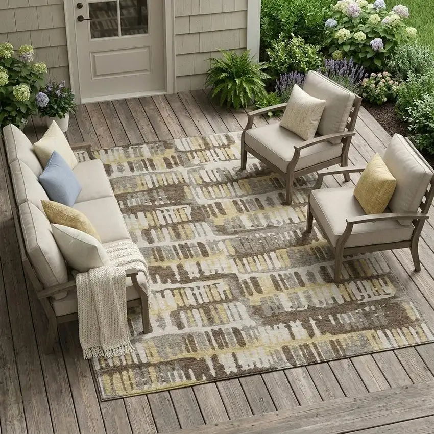 Chocolate And Ivory Abstract Washable Indoor Outdoor Area Rug Photo 1