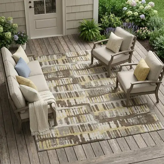 Chocolate And Ivory Abstract Washable Indoor Outdoor Area Rug Photo 1