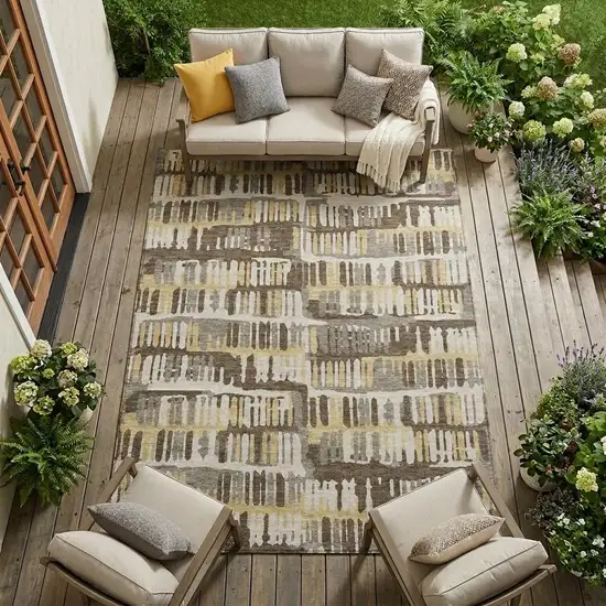 Chocolate And Ivory Abstract Washable Indoor Outdoor Area Rug Photo 1