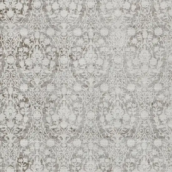 Chocolate And Ivory Damask Washable Area Rug With UV Protection Photo 2