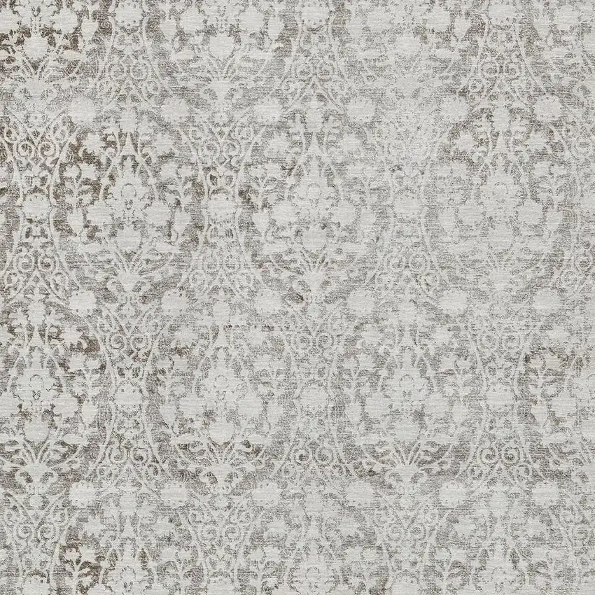 Chocolate And Ivory Damask Washable Area Rug With UV Protection Photo 2