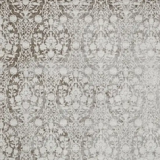 Chocolate And Ivory Damask Washable Area Rug With UV Protection Photo 2