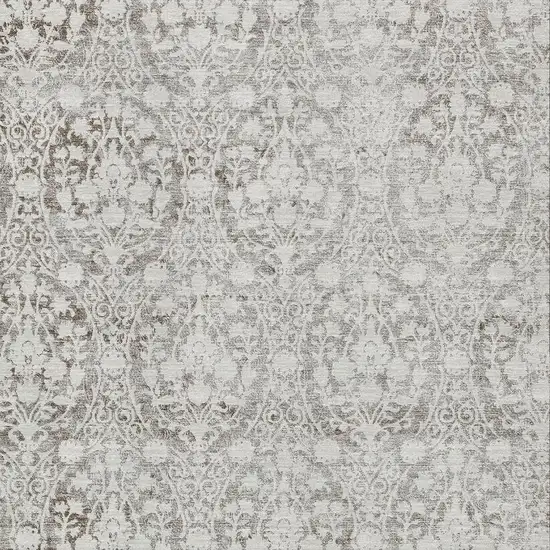 Chocolate And Ivory Damask Washable Area Rug With UV Protection Photo 2