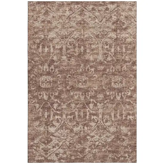 Chocolate And Ivory Damask Washable Indoor Outdoor Area Rug Photo 2