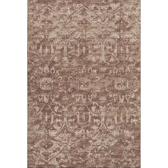 Chocolate And Ivory Damask Washable Indoor Outdoor Area Rug Photo 6