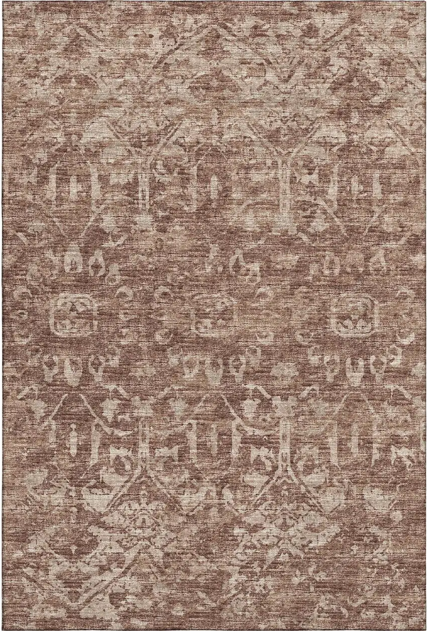 Chocolate And Ivory Damask Washable Indoor Outdoor Area Rug Photo 6