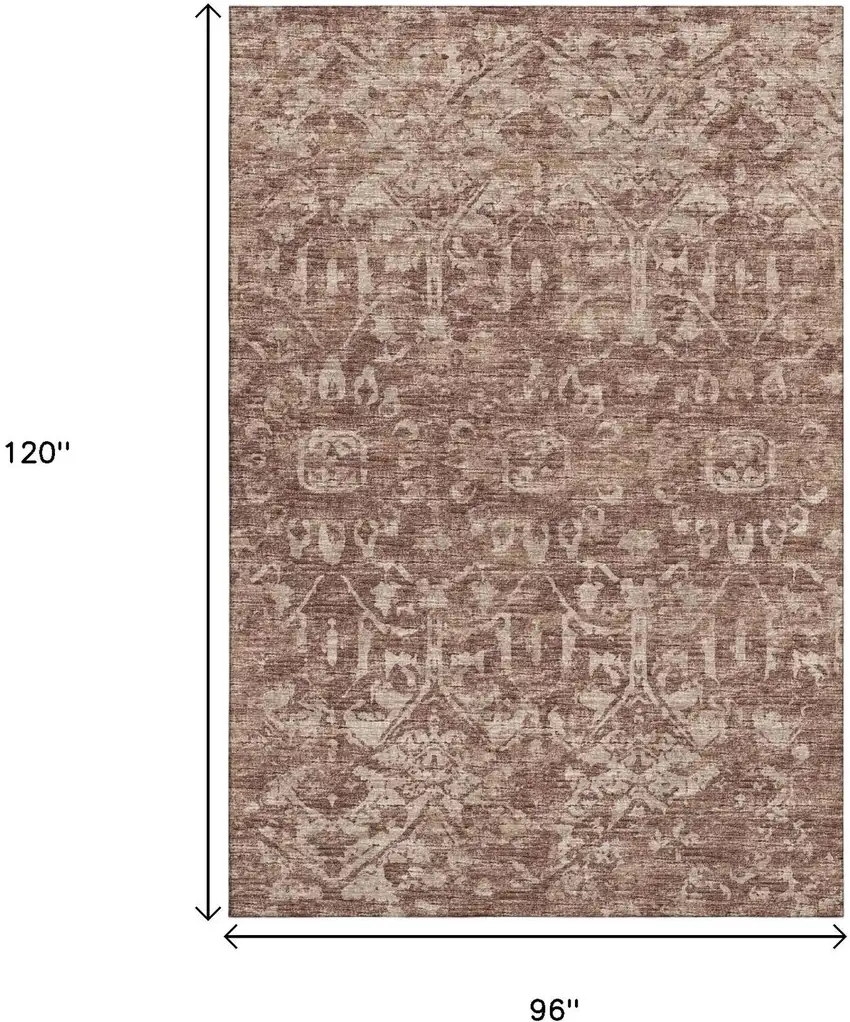 Chocolate And Ivory Damask Washable Indoor Outdoor Area Rug Photo 3
