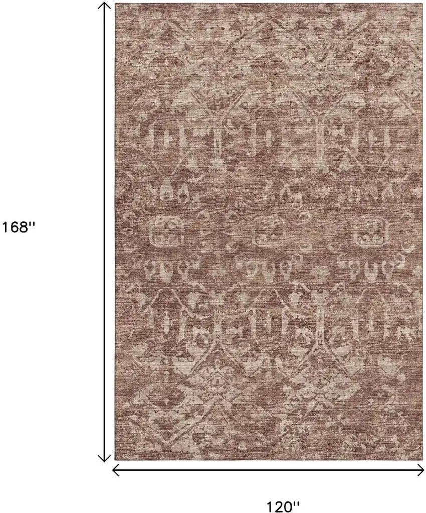 Chocolate And Ivory Damask Washable Indoor Outdoor Area Rug Photo 3