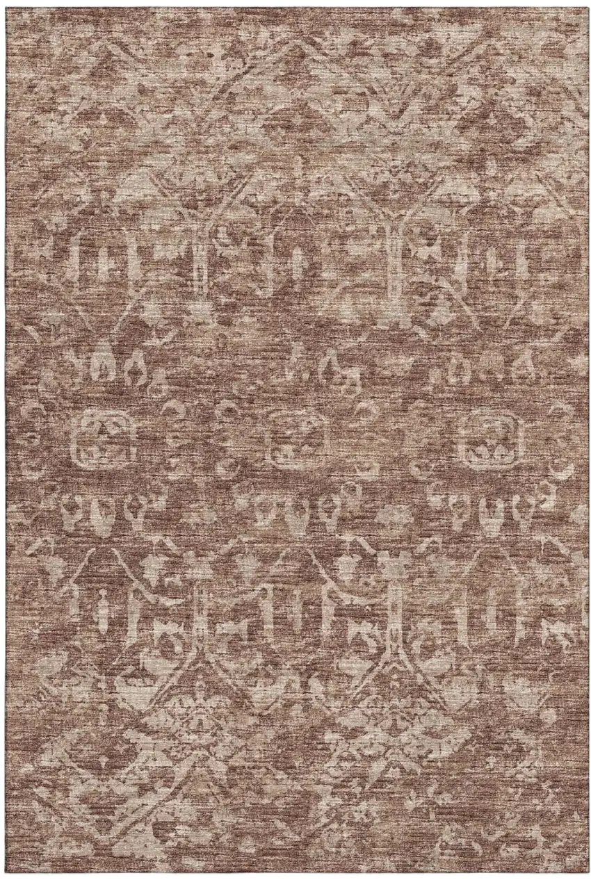 Chocolate And Ivory Damask Washable Indoor Outdoor Area Rug Photo 2