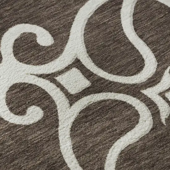 Chocolate And Ivory Floral Medallion Washable Area Rug With UV Protection Photo 8