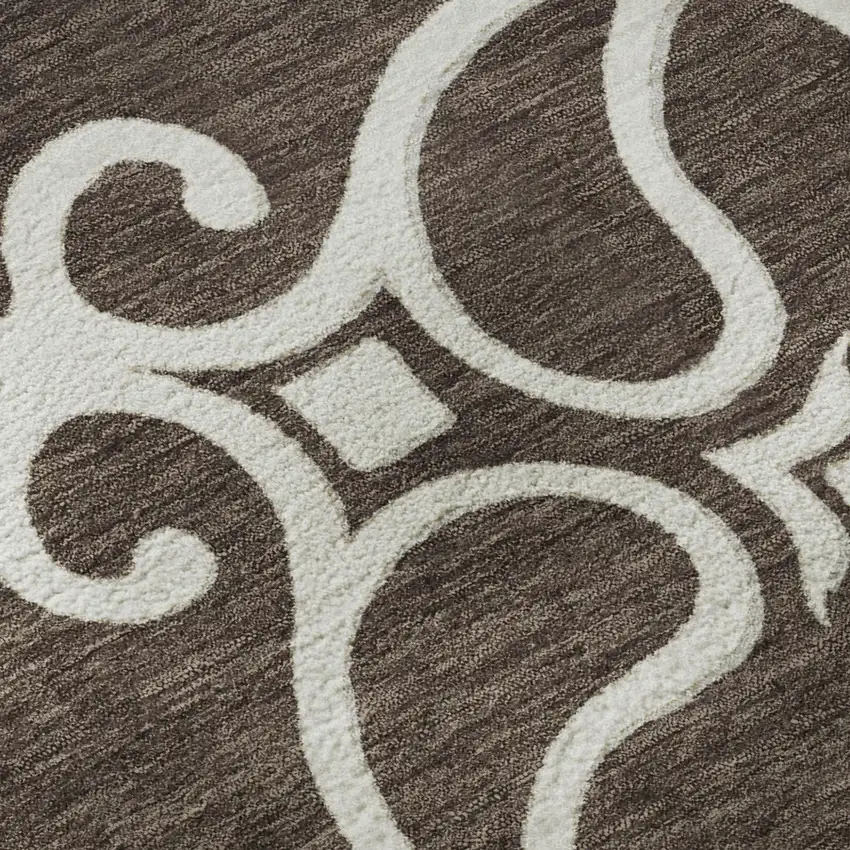 Chocolate And Ivory Floral Medallion Washable Area Rug With UV Protection Photo 8