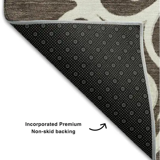 Chocolate And Ivory Floral Medallion Washable Area Rug With UV Protection Photo 7