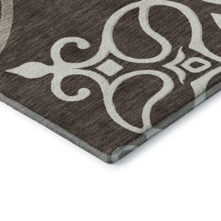 Chocolate And Ivory Floral Medallion Washable Area Rug With UV Protection Photo 8