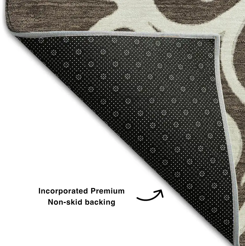 Chocolate And Ivory Floral Medallion Washable Area Rug With UV Protection Photo 7