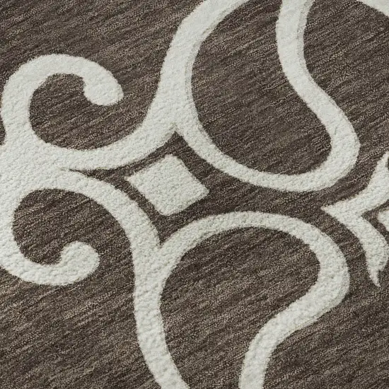 Chocolate And Ivory Floral Medallion Washable Area Rug With UV Protection Photo 9