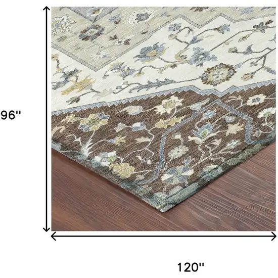 Chocolate And Ivory Floral Medallion Washable Indoor Outdoor Area Rug Photo 7