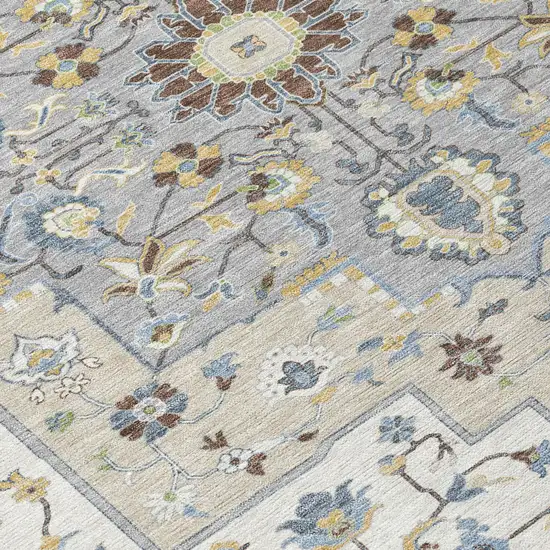 Chocolate And Ivory Floral Medallion Washable Indoor Outdoor Area Rug Photo 6