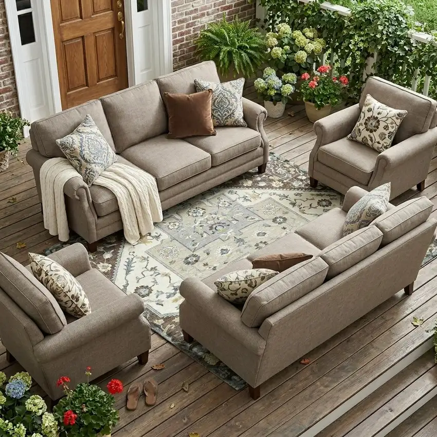 Chocolate And Ivory Floral Medallion Washable Indoor Outdoor Area Rug Photo 1