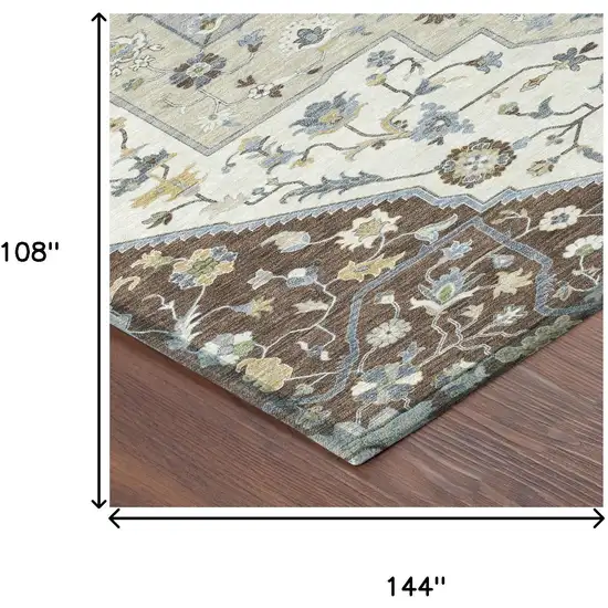 Chocolate And Ivory Floral Medallion Washable Indoor Outdoor Area Rug Photo 7