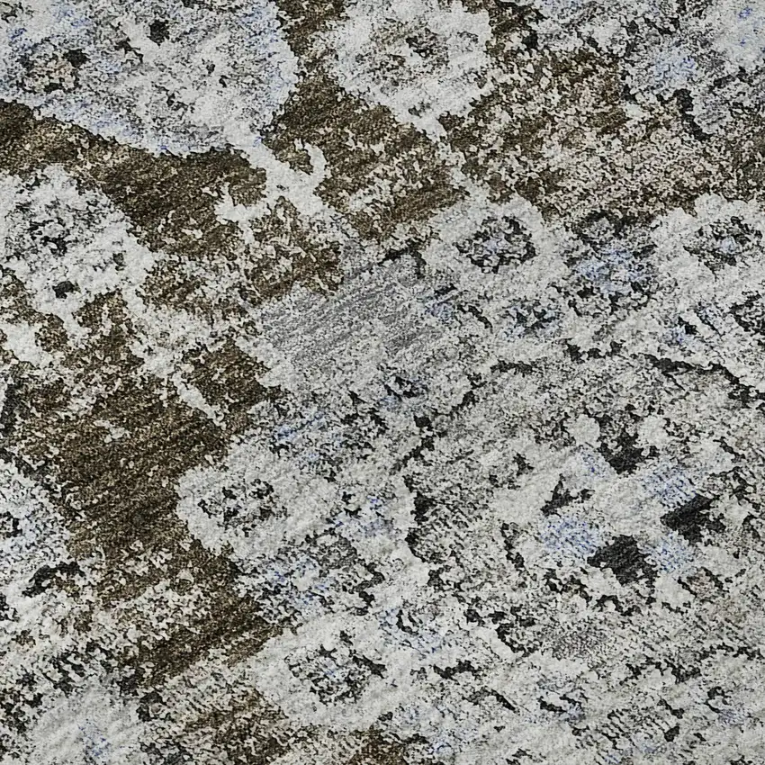 Chocolate And Ivory Floral Washable Area Rug With UV Protection Photo 9