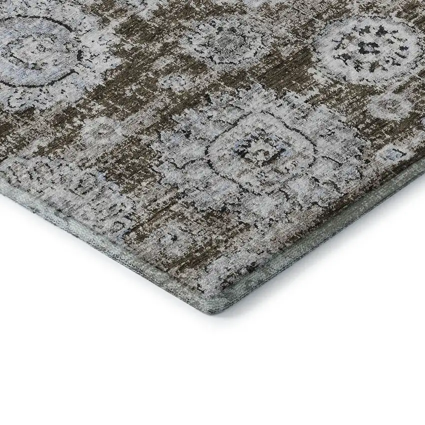 Chocolate And Ivory Floral Washable Area Rug With UV Protection Photo 7